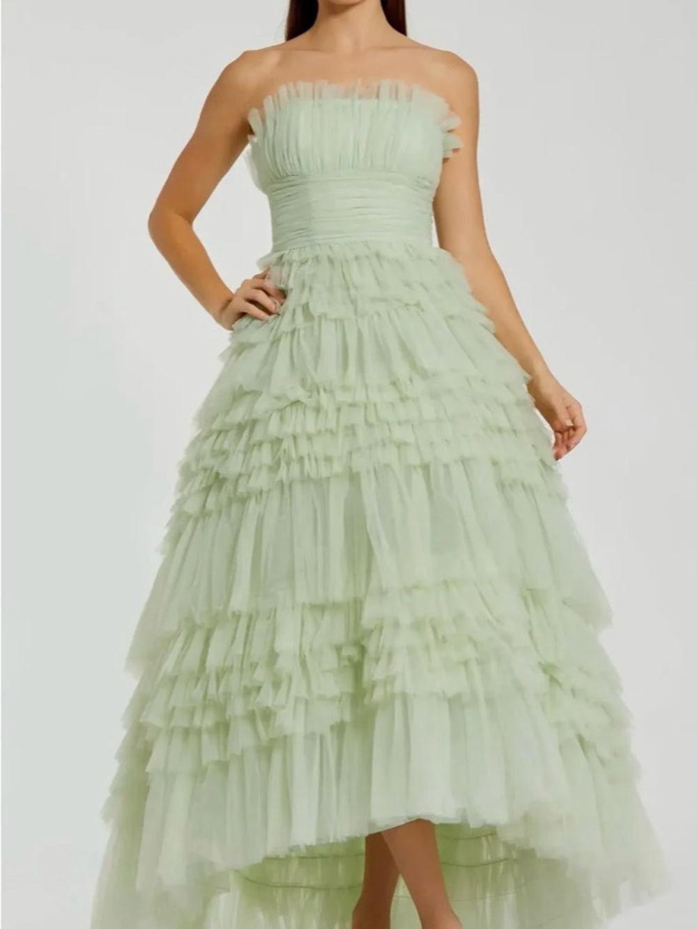 Mac Duggal Strapless Layered Tulle Gown in Pale Mint NWT